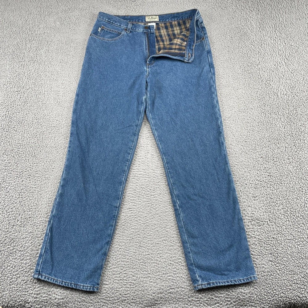 LL Bean Jeans Mens 36x32 Blue Classic Fit Flannel Lined Straight Leg Denim
